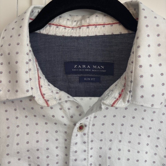 Zara Man Navy Red White Slim Fit‎ Button Down Shirt Size Medium - Picture 5 of 10